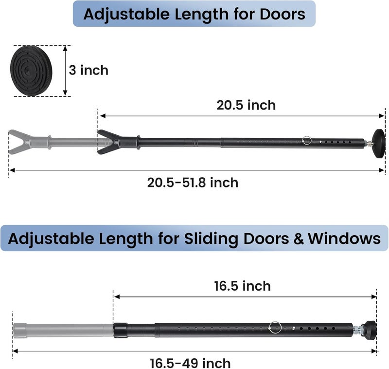 CALCHELE Sliding Door Security Bar 2 Pack, 20.5-51.8 Inch Adjustable Door Stoppers Security Sliding Glass Door Security Bar, Heavy Duty Window/Patio Door Security Bars Black - Image 3
